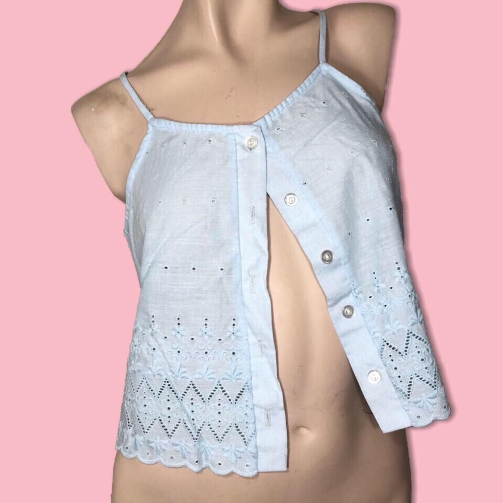 Vintage 90s Avon blue button up cami top